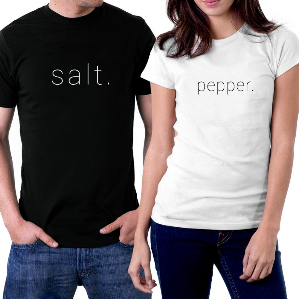 Salt Pepper Text Sevgili Çift Siyah Tişört