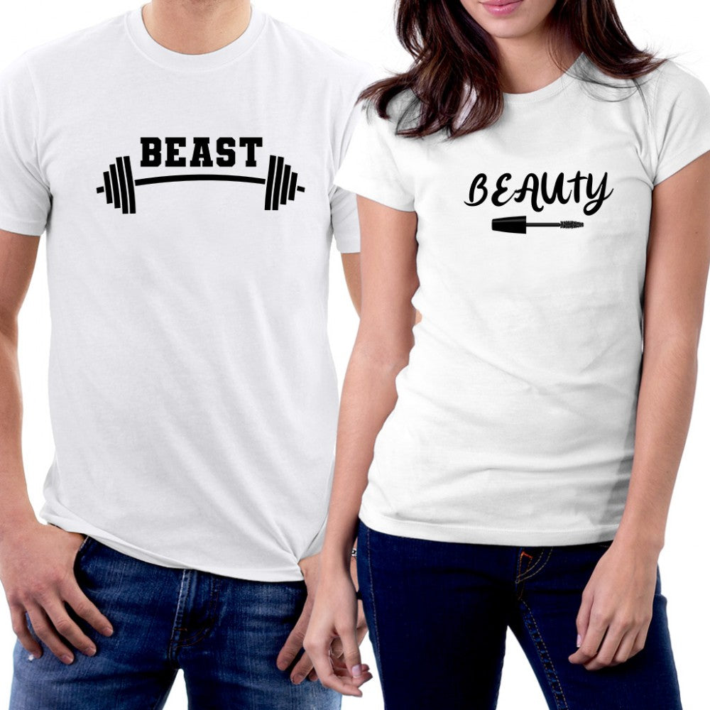 Beast Beauty Sevgili Çift Beyaz Tişört