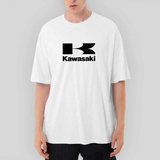 Kawasaki Logo Oversize Beyaz Tişört - Zepplingiyim