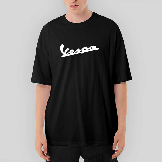 Vespa Logo 3 Oversize Siyah Tişört - Zepplingiyim