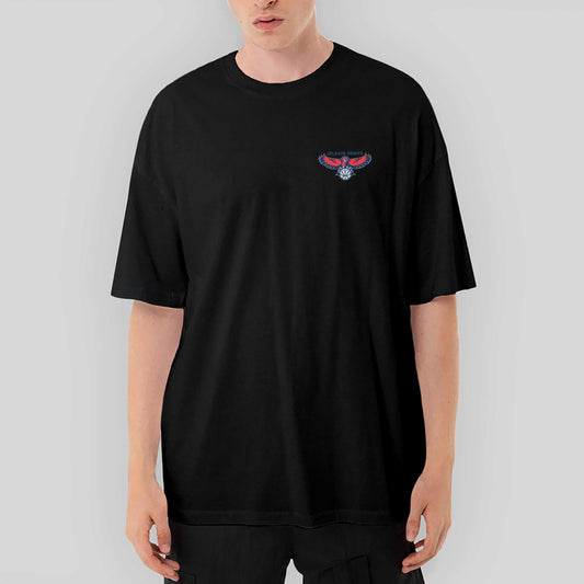 Atlanta Hawks Logo Oversize Siyah Tişört - Zepplingiyim