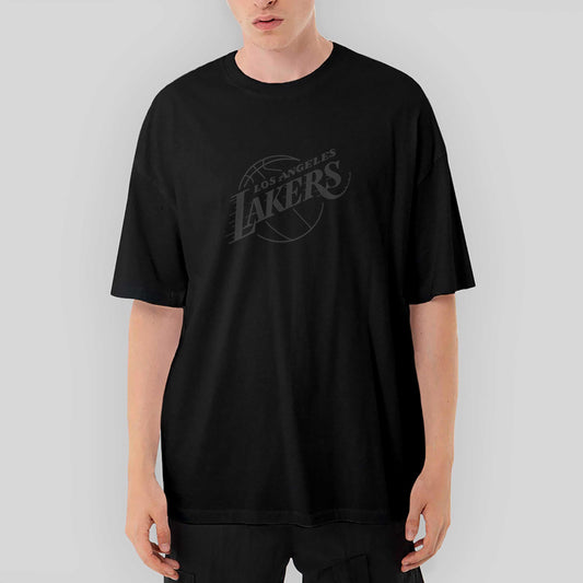 Los Angeles Lakers Grey Silhouette Oversize Siyah Tişört - Zepplingiyim