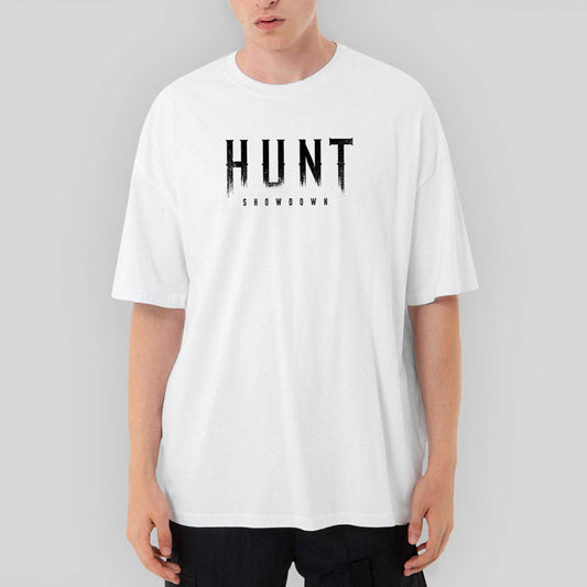 Hunt Showdown Black Text Oversize Beyaz Tişört - Zepplingiyim