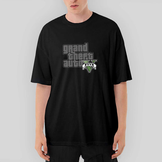 Grand Theft Auto Cobweb Logo Oversize Siyah Tişört - Zepplingiyim