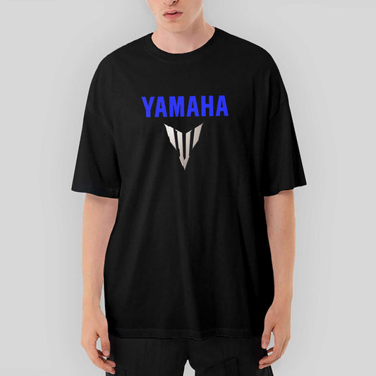 Yamaha MT07 Logo Blue Oversize Siyah Tişört - Zepplingiyim