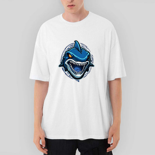 Blue Shark Oversize Beyaz Tişört - Zepplingiyim
