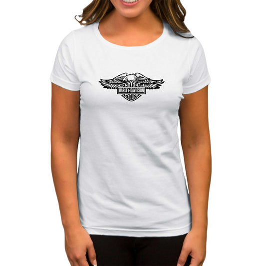 HarleyDavidson Wings Eagle Silhouette Beyaz Kadın Tişört - Zepplingiyim