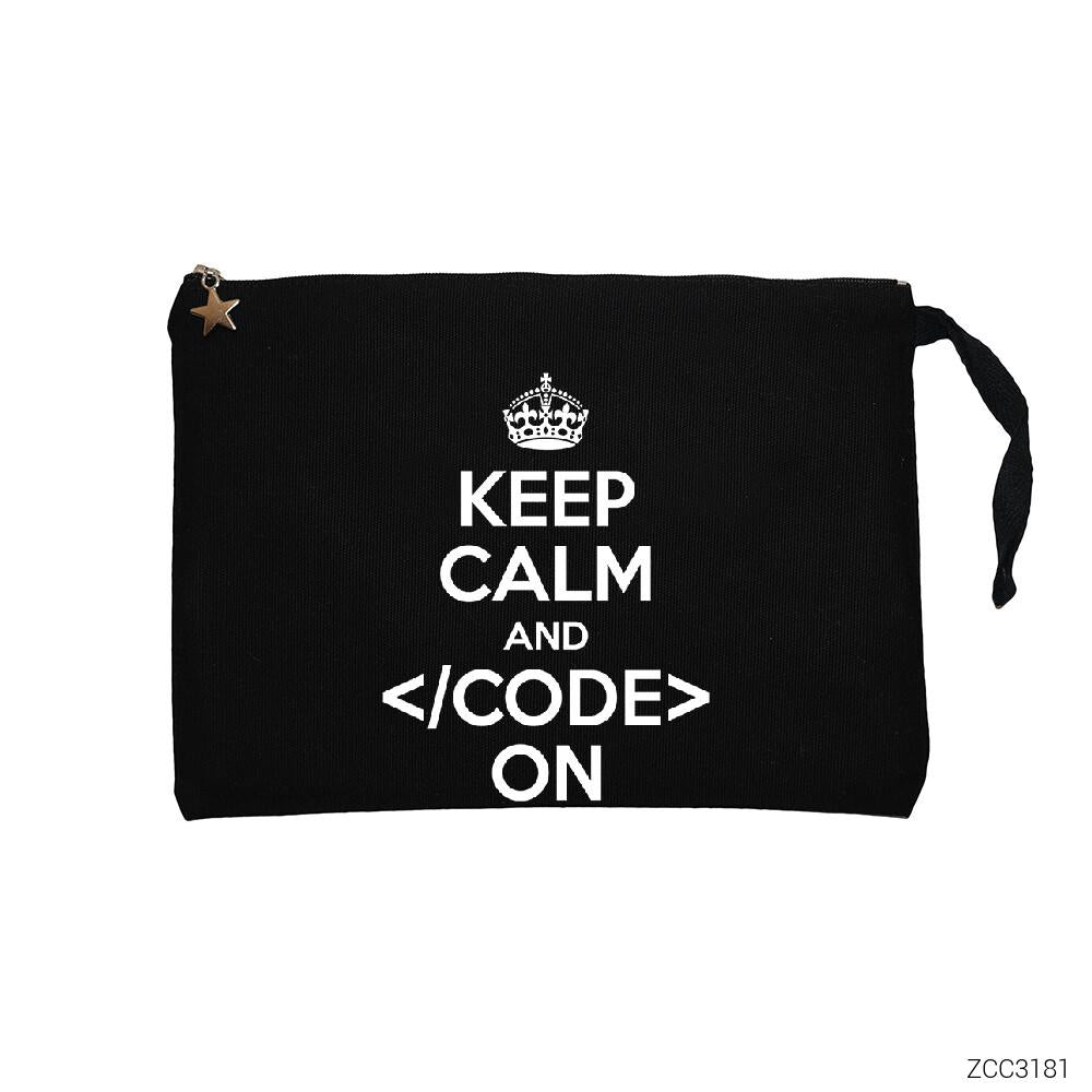 Keep Calm Code Siyah Clutch Astarlı Cüzdan / El Çantası