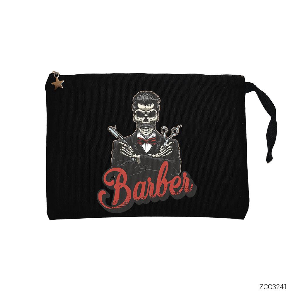 Barber Skull Siyah Clutch Astarlı Cüzdan / El Çantası