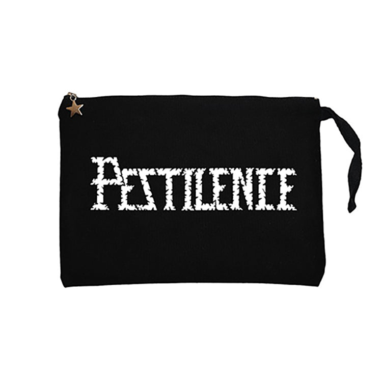 Pestilence Logo Siyah Clutch Astarlı Cüzdan / El Çantası