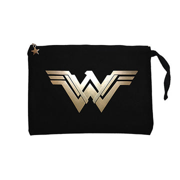 Wonder Woman Metal Logo Siyah Clutch Astarlı Cüzdan / El Çantası