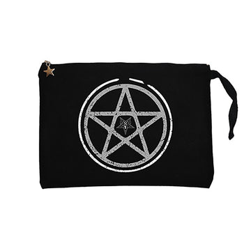 Baphomet Pentagram Siyah Clutch Astarlı Cüzdan / El Çantası