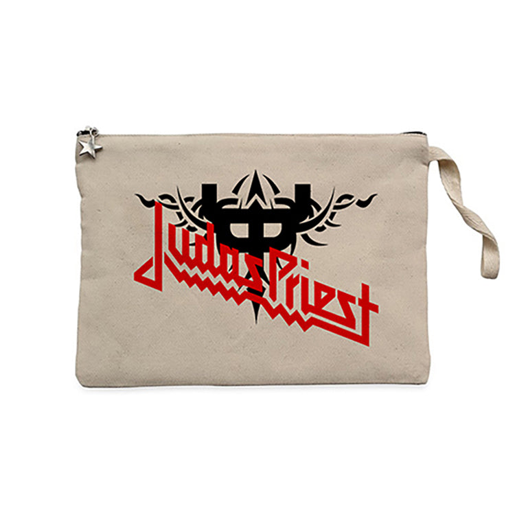 Judas Priest Logo and Figure Krem Clutch Astarlı Cüzdan / El Çantası
