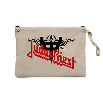 Judas Priest Logo and Figure Krem Clutch Astarlı Cüzdan / El Çantası