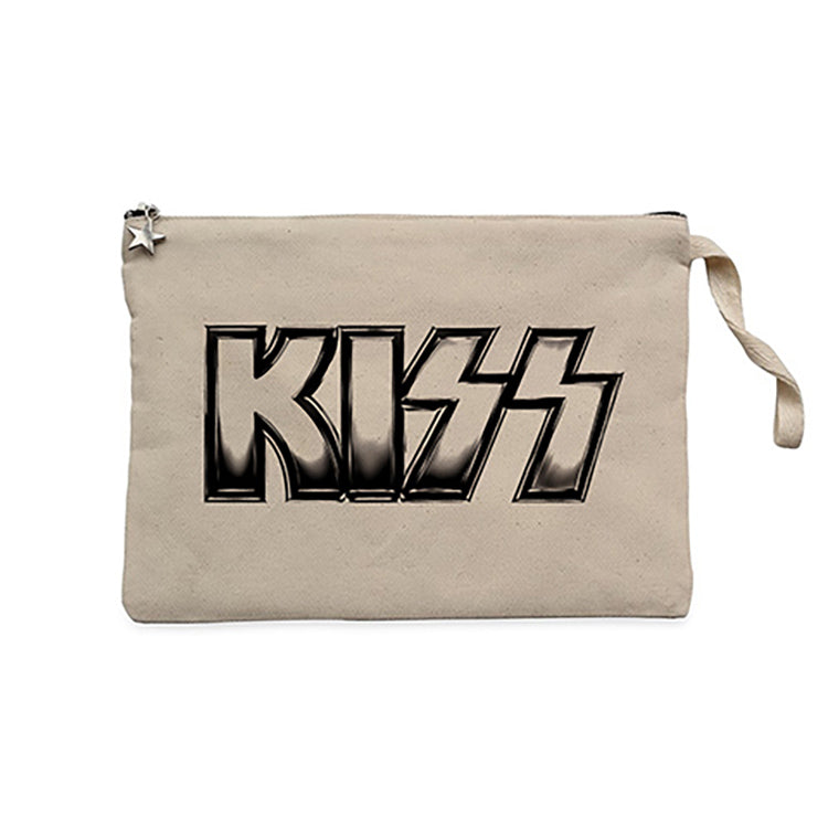 Kiss Metalic Logo Krem Clutch Astarlı Cüzdan / El Çantası