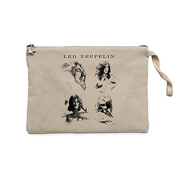 Led Zeppelin The Complete Krem Clutch Astarlı Cüzdan / El Çantası
