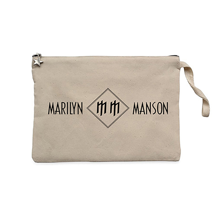 Marilyn Manson Logo and Text Krem Clutch Astarlı Cüzdan / El Çantası