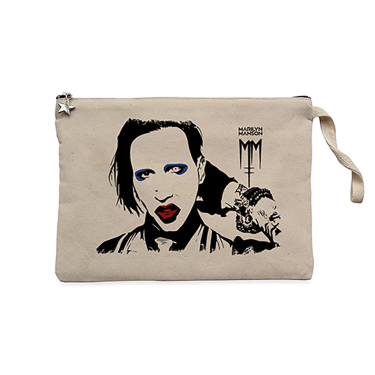 Marilyn Manson Portre Krem Clutch Astarlı Cüzdan / El Çantası