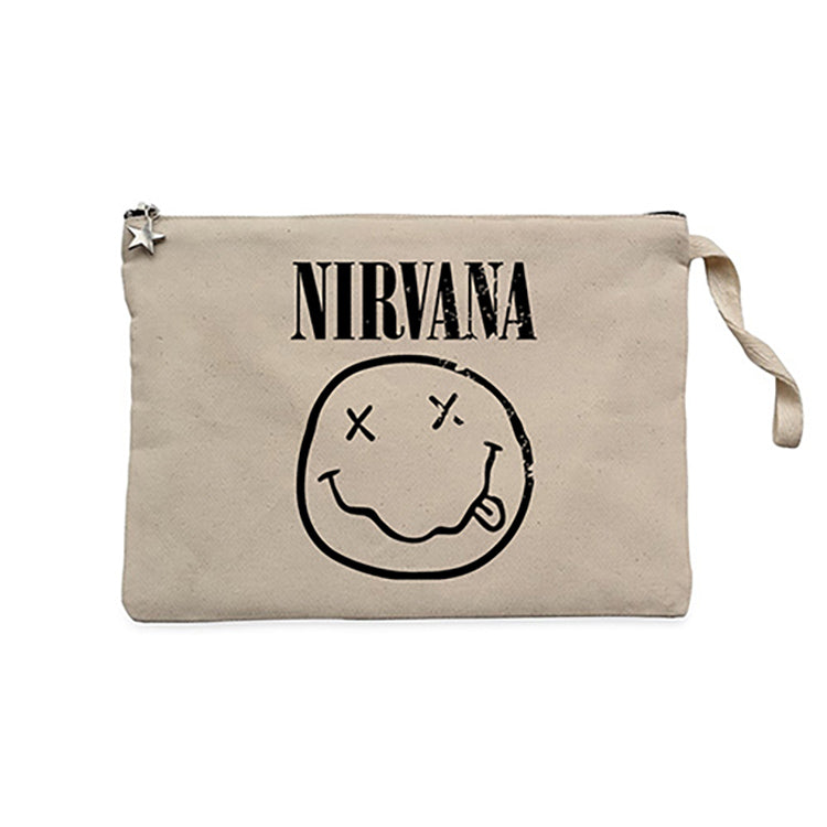 Nirvana Smiley Face Krem Clutch Astarlı Cüzdan / El Çantası
