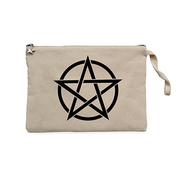 Pentagram Black Star Krem Clutch Astarlı Cüzdan / El Çantası