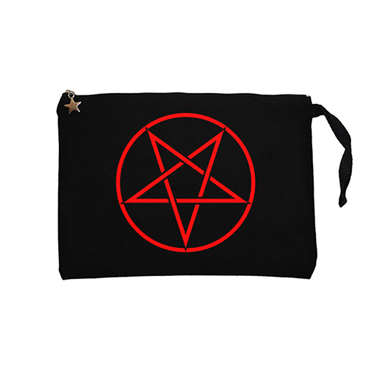 Pentagram Red Star Siyah Clutch Astarlı Cüzdan / El Çantası