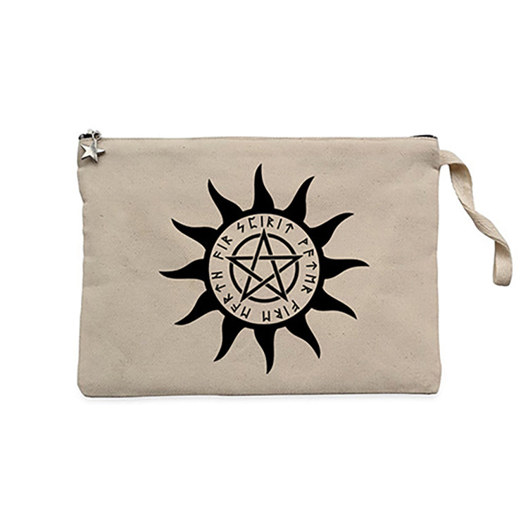Pentagram Sun Star Krem Clutch Astarlı Cüzdan / El Çantası