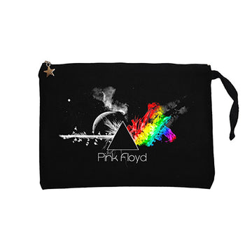 Pink Floyd RainBow Siyah Clutch Astarlı Cüzdan / El Çantası