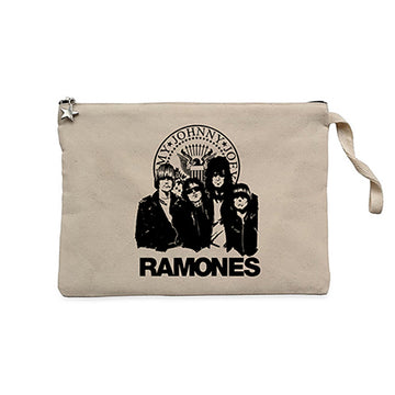 Ramones Logo and Group Krem Clutch Astarlı Cüzdan / El Çantası
