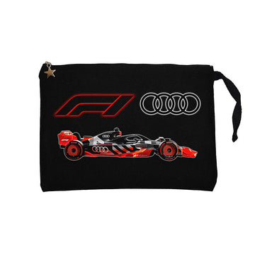 F1 Audi Logo Car Siyah Clutch Astarlı Cüzdan / El Çantası