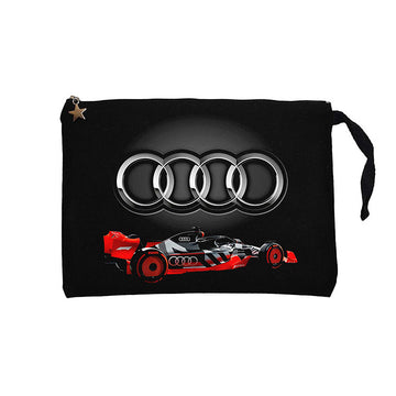 F1 Audi Logo 3D Siyah Clutch Astarlı Cüzdan / El Çantası