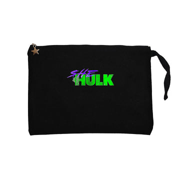 She Hulk Logo Siyah Clutch Astarlı Cüzdan / El Çantası