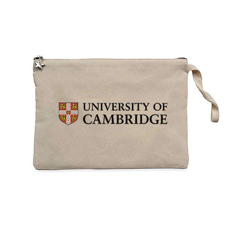 University Of Cambridge Logo Text Krem Clutch Astarlı Cüzdan / El Çantası
