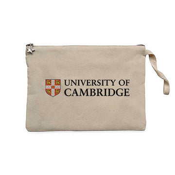 University Of Cambridge Logo Text Krem Clutch Astarlı Cüzdan / El Çantası