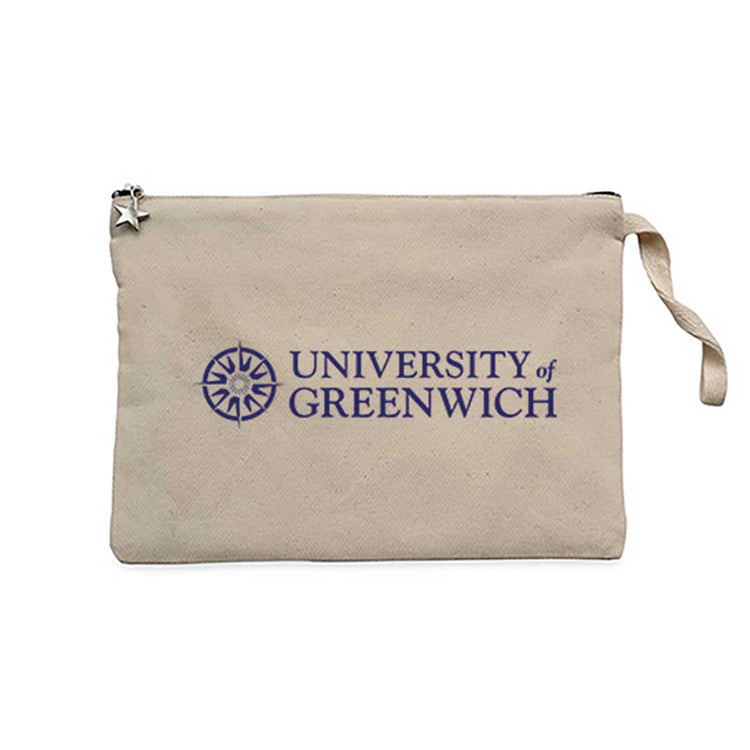University Of Greenwich Logo Krem Clutch Astarlı Cüzdan / El Çantası