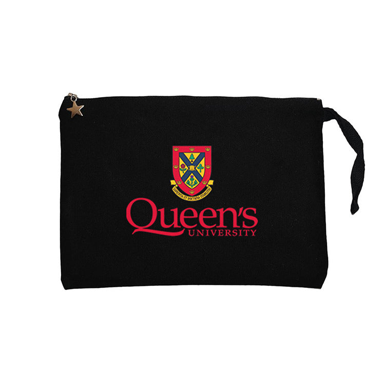 Queen's University Logo Siyah Clutch Astarlı Cüzdan / El Çantası