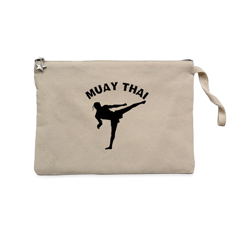 Karate Muay Thai Silhouette Krem Clutch Astarlı Cüzdan / El Çantası