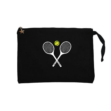 Tennis Rackets Siyah Clutch Astarlı Cüzdan / El Çantası