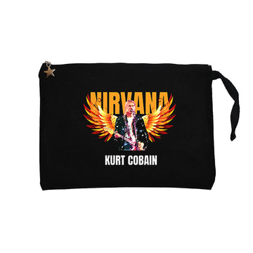 Nirvana Kurt Cobain Guitar Angel Siyah Clutch Astarlı Cüzdan / El Çantası