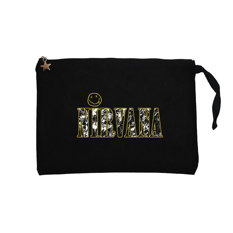 Nirvana Logo ve Yazı Siyah Clutch Astarlı Cüzdan / El Çantası