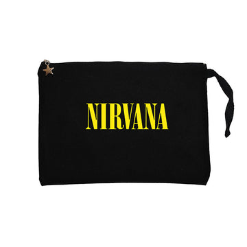 Nirvana Yazı Sarı Siyah Clutch Astarlı Cüzdan / El Çantası
