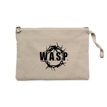 WASP Logo Text Krem Clutch Astarlı Cüzdan / El Çantası