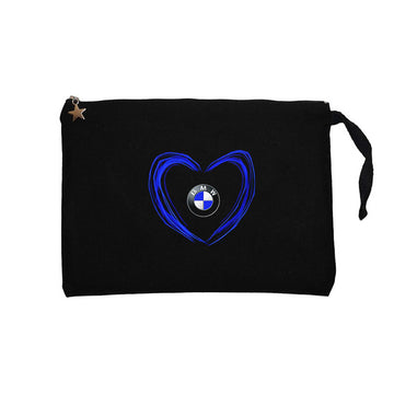 BMW Heart Logo Siyah Clutch Astarlı Cüzdan / El Çantası