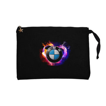 BMW Heart Colorful Logo Siyah Clutch Astarlı Cüzdan / El Çantası