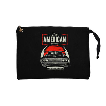 Amerikan Muscle Car Siyah Clutch Astarlı Cüzdan / El Çantası