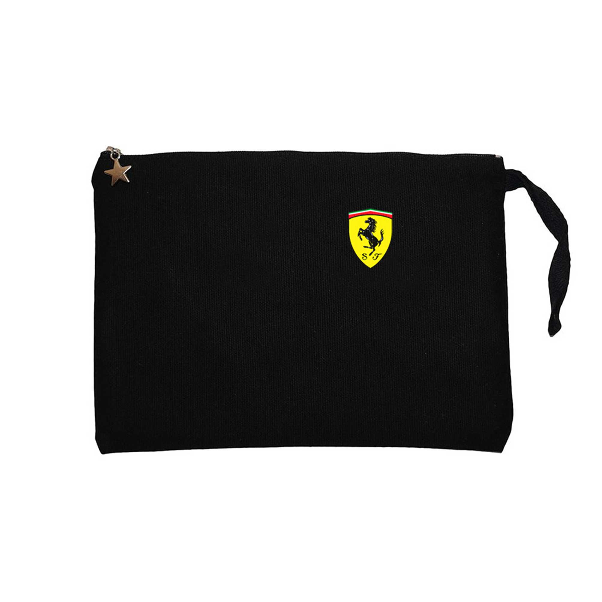 Ferrari Logo Siyah Clutch Astarlı Cüzdan / El Çantası
