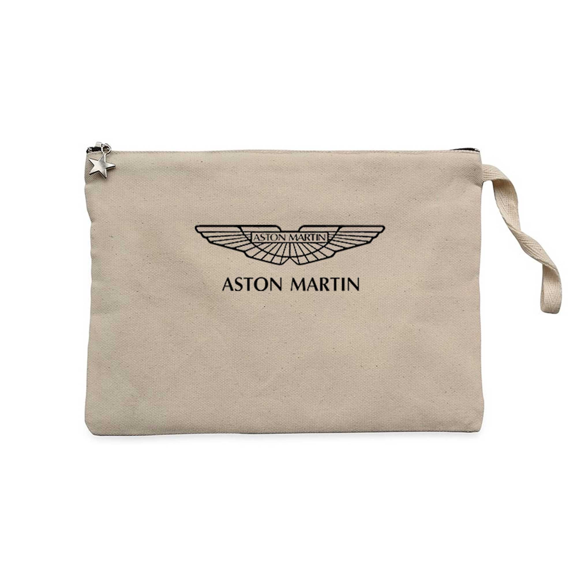 Aston Martin Logo Krem Clutch Astarlı Cüzdan / El Çantası