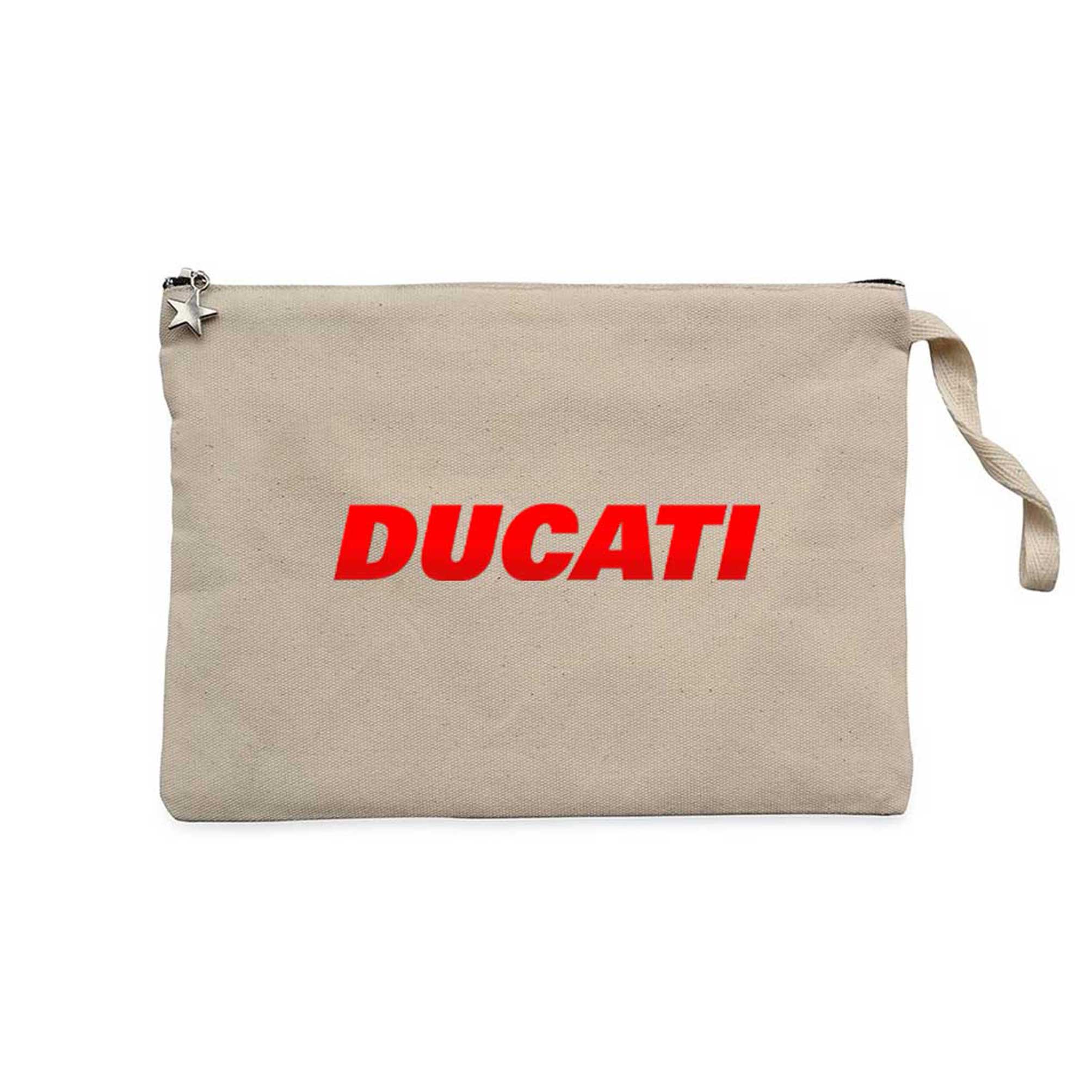 Ducati Red Logo Krem Clutch Astarlı Cüzdan / El Çantası