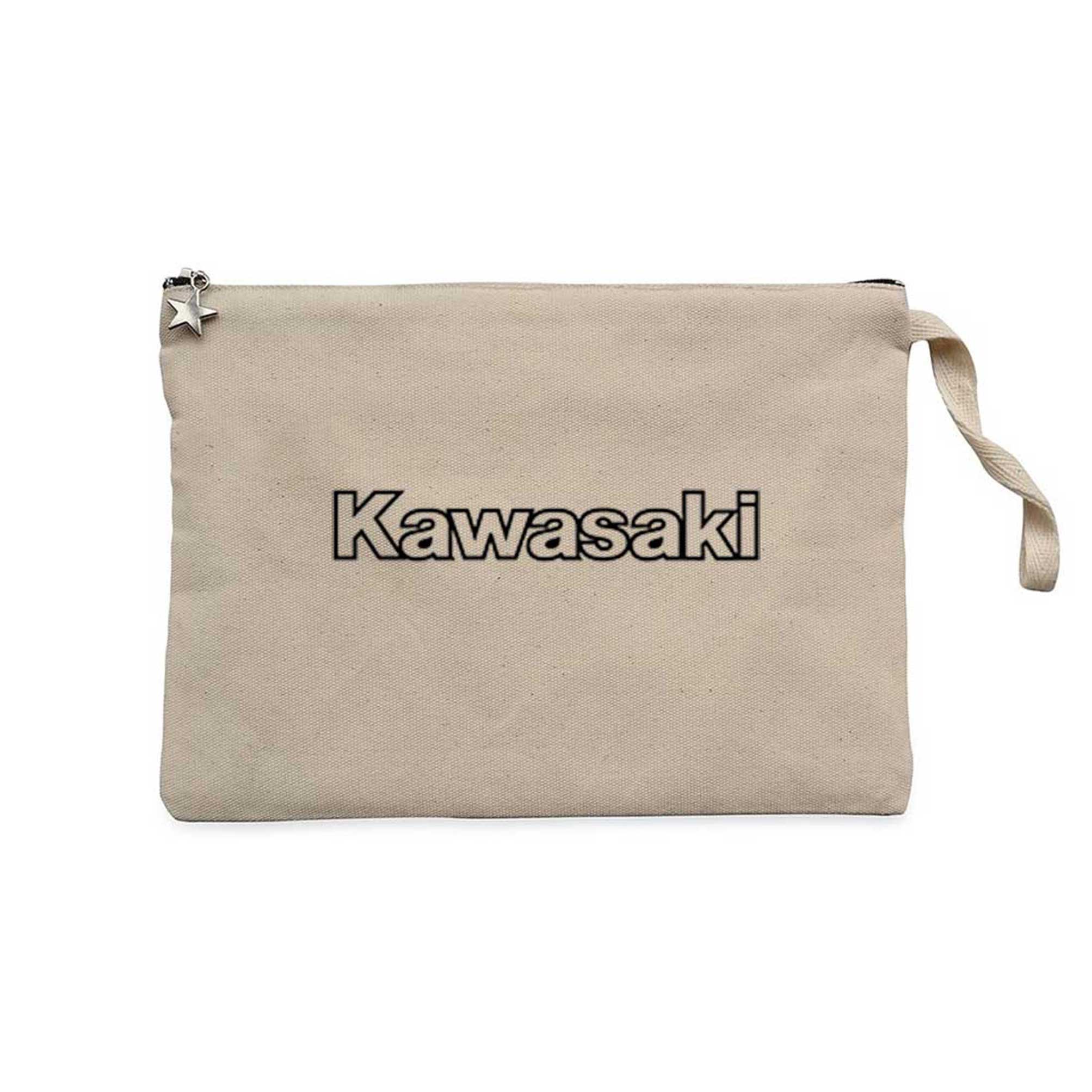 Kawasaki Text Black Logo Krem Clutch Astarlı Cüzdan / El Çantası