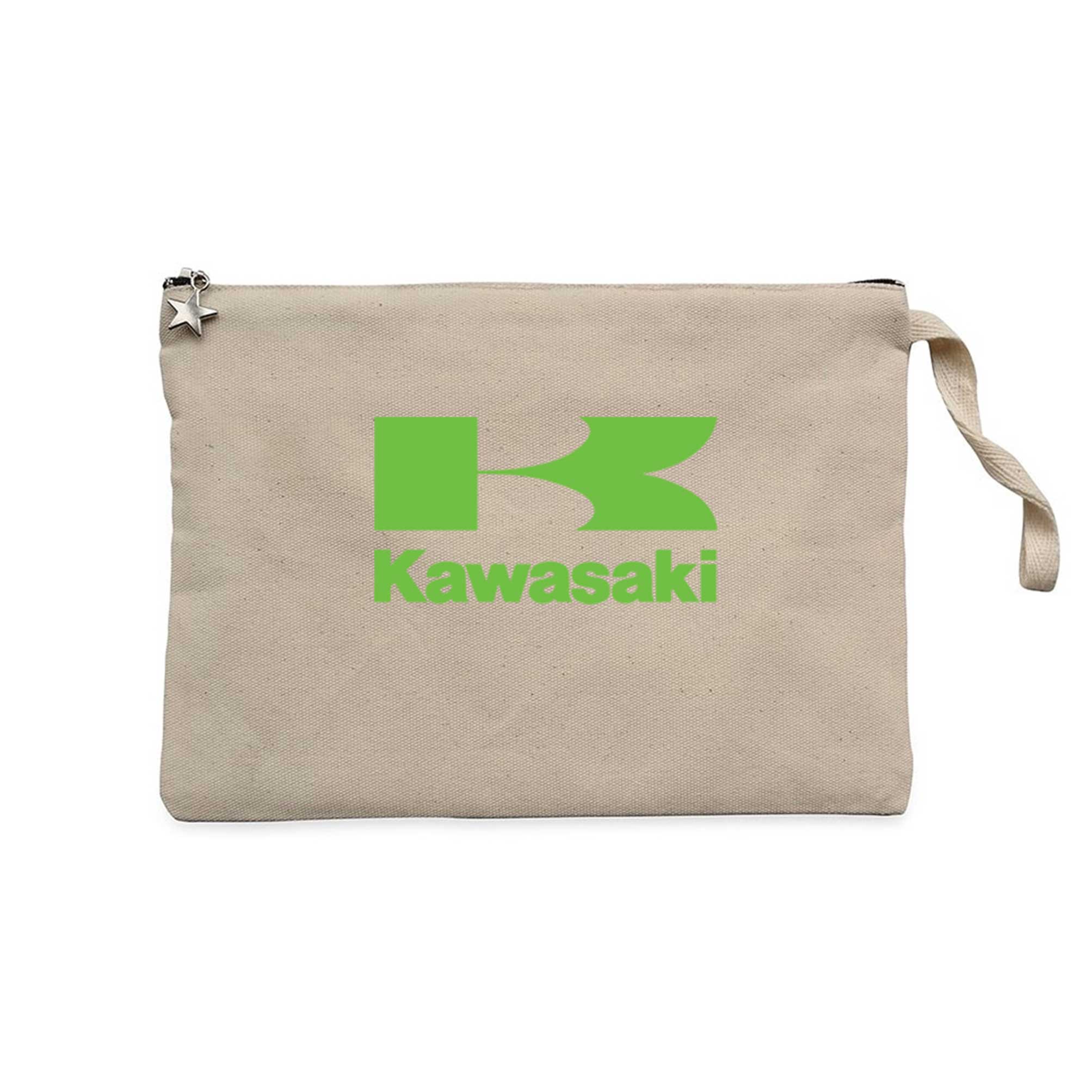 Kawasaki Yeşil Logo Krem Clutch Astarlı Cüzdan / El Çantası