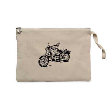 Kruvazör Motosiklet Çizim Krem Clutch Astarlı Cüzdan / El Çantası